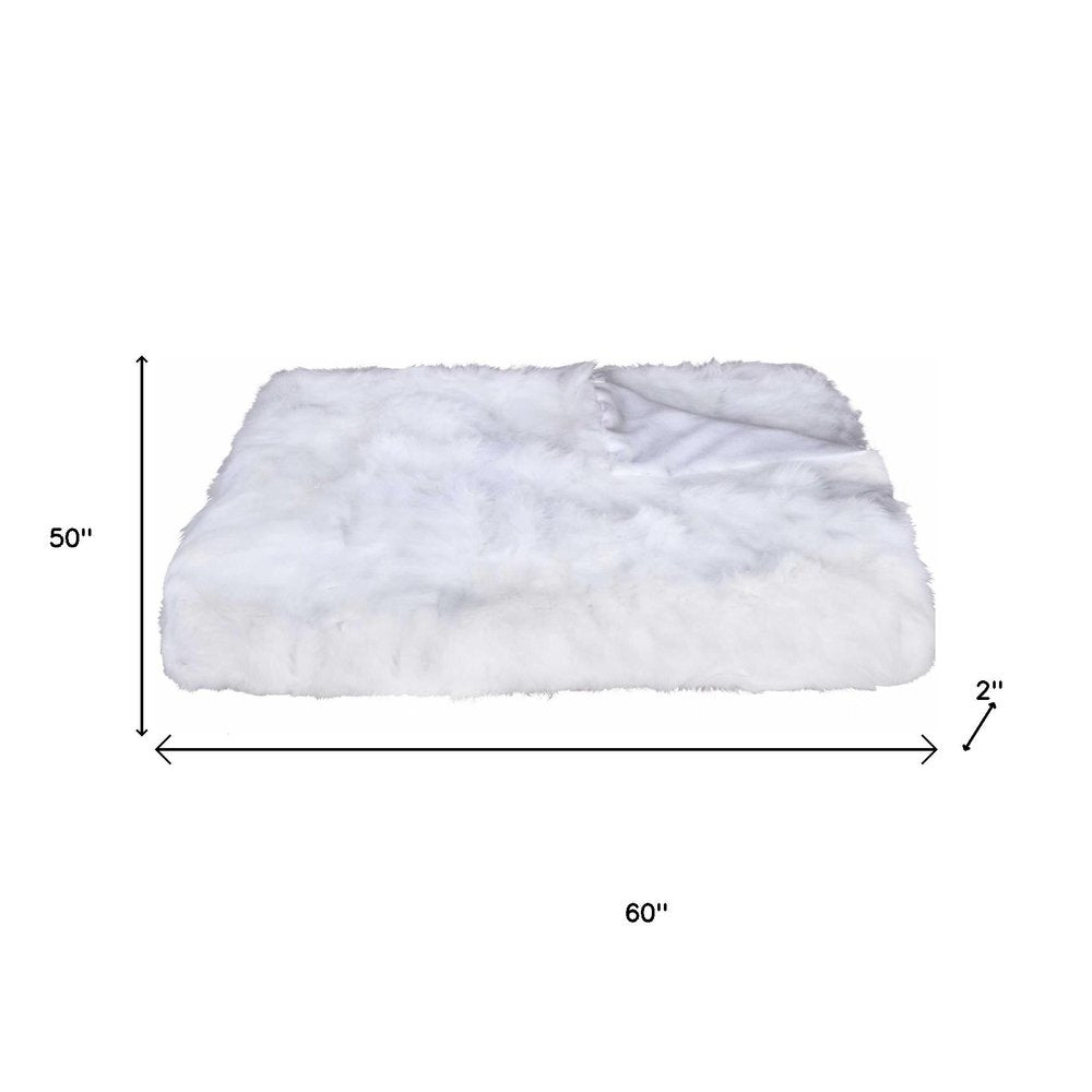 White Knitted Rabbit Solid Color Plush Reversable Throw