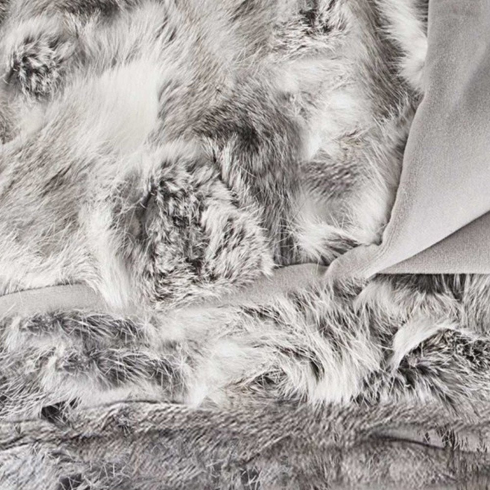 50" X 60" Gray Rabbit Fur Throw Blanket