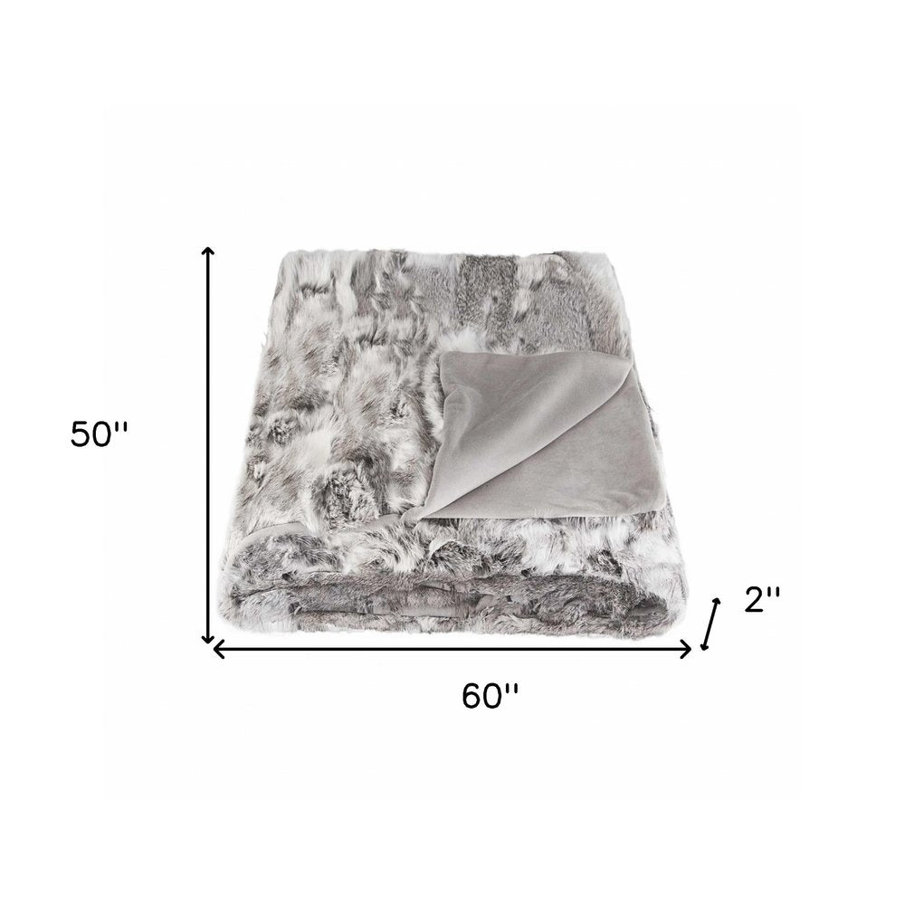 50" X 60" Gray Rabbit Fur Throw Blanket