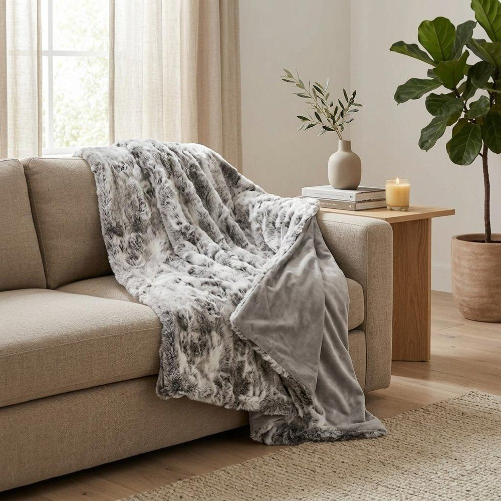 50" X 60" Gray Rabbit Fur Throw Blanket