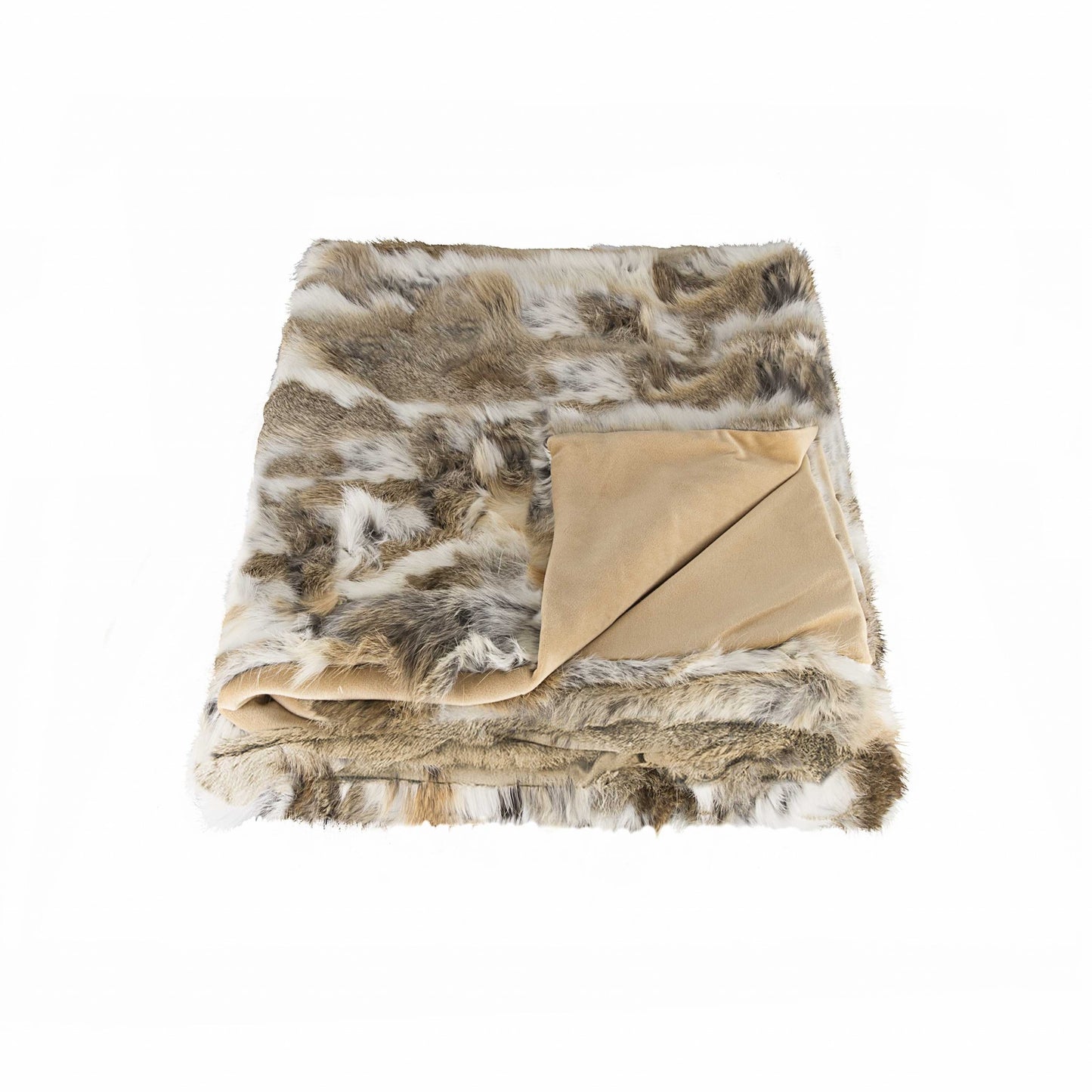 60" X 50" Tan Knitted Rabbit Fur Animal Print Throw Blanket