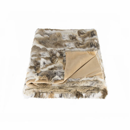 60" X 50" Tan Knitted Rabbit Fur Animal Print Throw Blanket