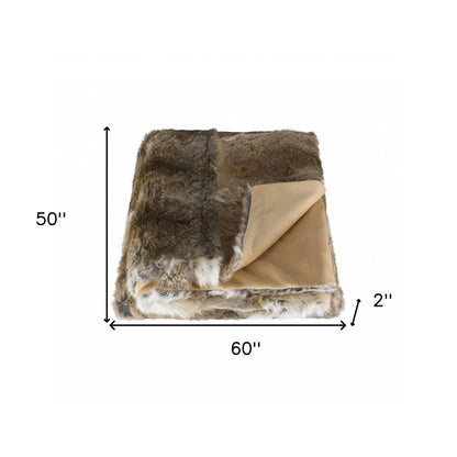 2" X 50" X 60" 100 Natural Rabbit Fur Hazelnut Throw Blanket