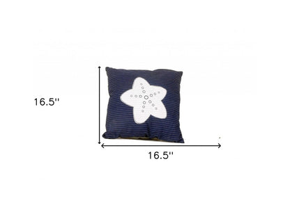 17" Blue and White Linen Throw Pillow