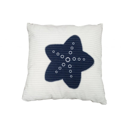 17" Blue and White Linen Throw Pillow