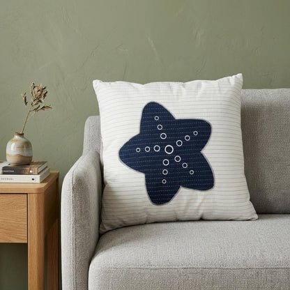 17" Blue and White Linen Throw Pillow