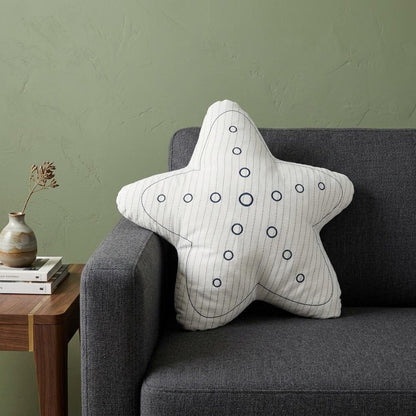 12" X 12" Blue and White Star Linen Throw Pillow