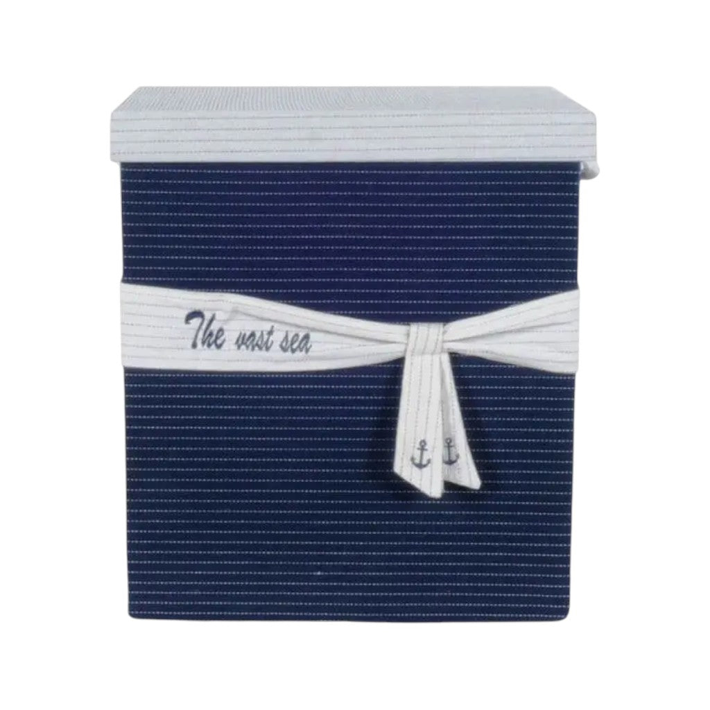 13.5" X 17" X 22.5" Blue Fabric Basket With Bow  Decoration Set Of 5