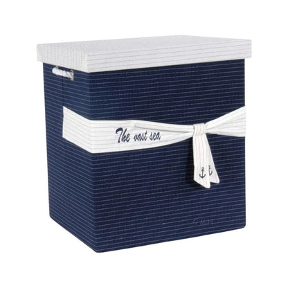 13.5" X 17" X 22.5" Blue Fabric Basket With Bow  Decoration Set Of 5