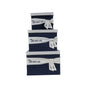 Set of Three Blue And White Fabric Organizing Box With Lid