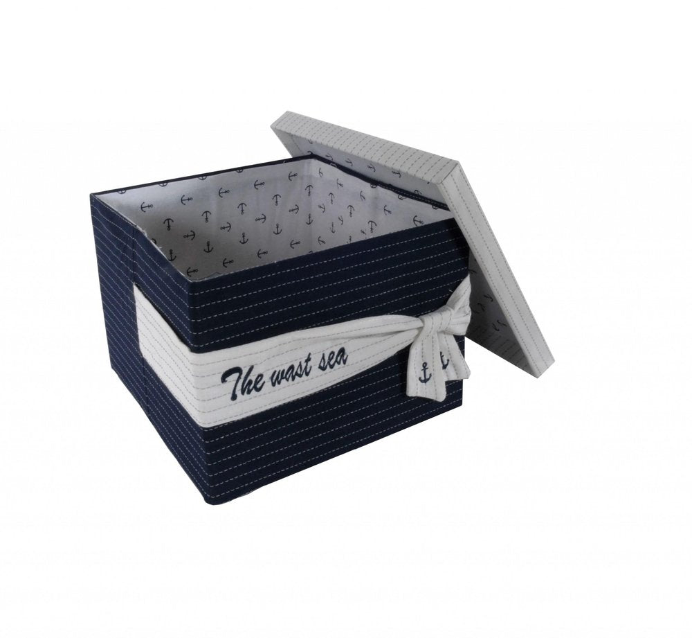 Set of Three Blue And White Fabric Organizing Box With Lid
