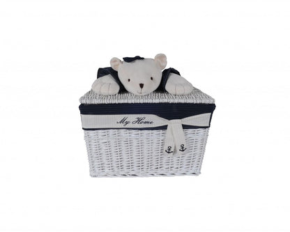 Set of Five Blue And White Rattan Basket