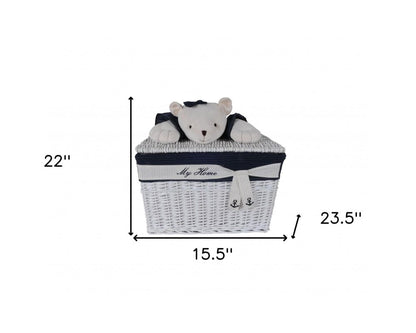 Set of Five Blue And White Rattan Basket