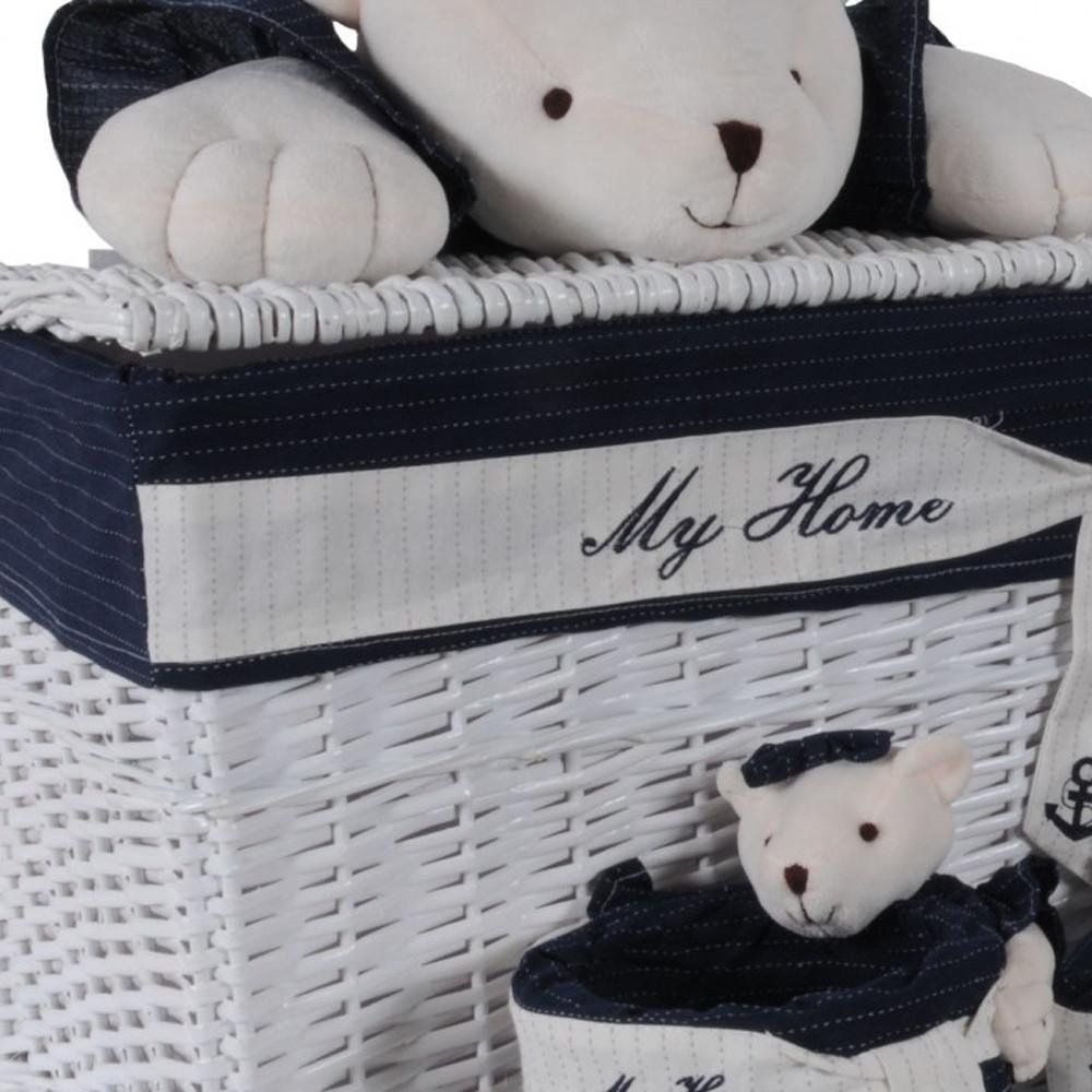 Set of Five Blue And White Rattan Basket