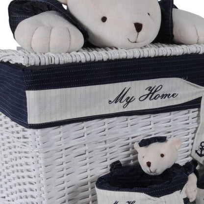 Set of Five Blue And White Rattan Basket