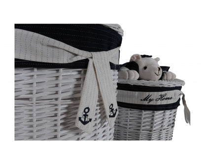 18" Blue and White Rattan Basket