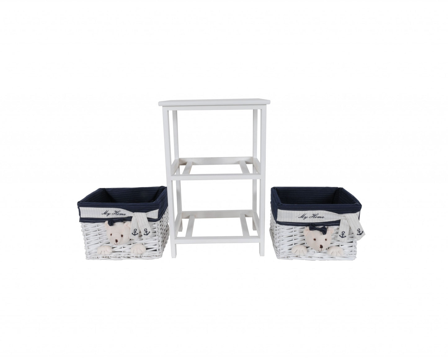 12.5" X 16" X 25" White Blue  Portable 2 Drawers