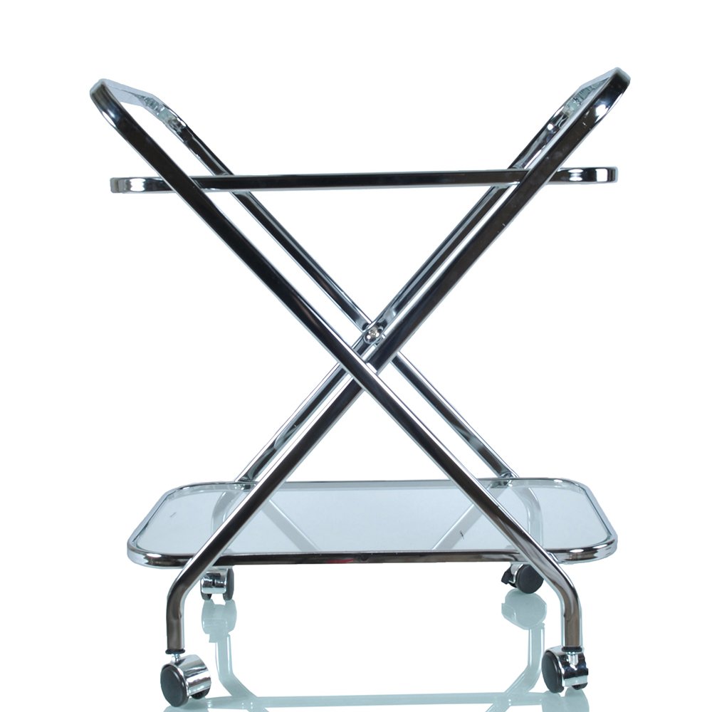 26" Silver Metal and Glass Rolling Bar Cart