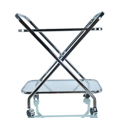 26" Silver Metal and Glass Rolling Bar Cart
