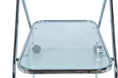 26" Silver Metal and Glass Rolling Bar Cart