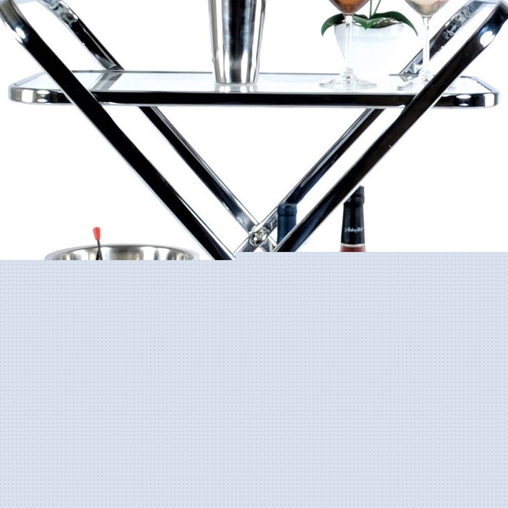 26" Silver Metal and Glass Rolling Bar Cart