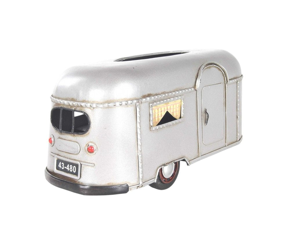 5" Silver Metal Hand Painted Decorative Tissue Box
