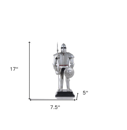 17" Silver Metal Hand Painted Figurine Tabletop Sculpture