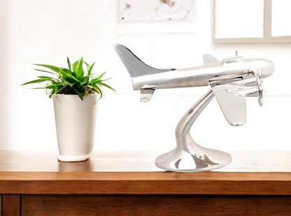 11" Nickel Metal Hand Painted Model Airplane Tabletop Sculpture