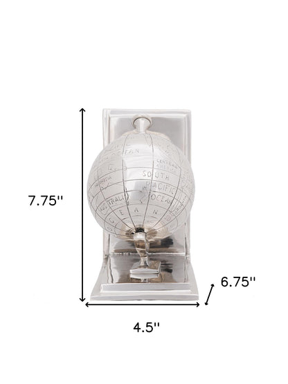 4.5" X 6.75" X 7.75" Alum Globe Bookend Set Of Two