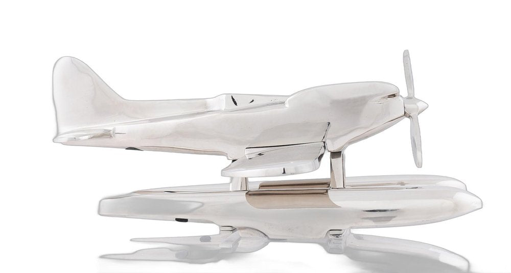 7" Nickel Metal Hand Painted Model Airplane Tabletop Sculpture