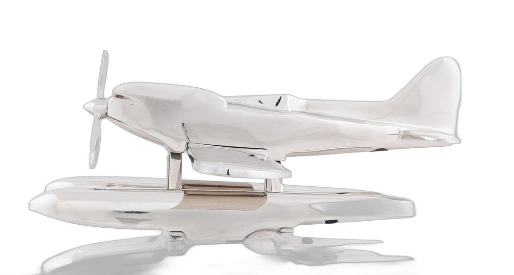 7" Nickel Metal Hand Painted Model Airplane Tabletop Sculpture