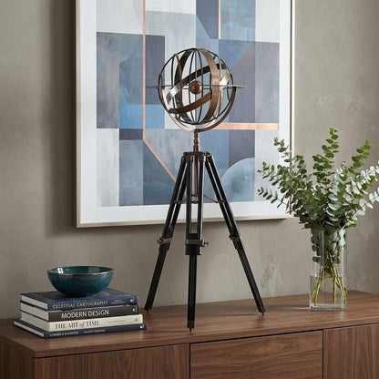 25" X 25" X 45.75" Brass Armillary With Wood Stand