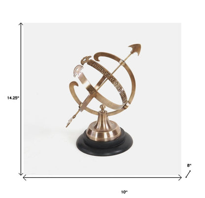 14" Brass And Black Metal Hand Painted Figurine Tabletop Sculpture