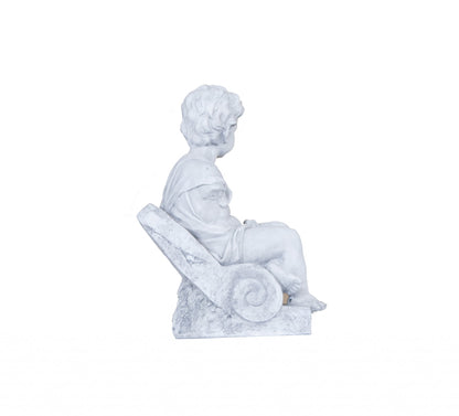 Vintage Look Off White Boy Sitting Statue