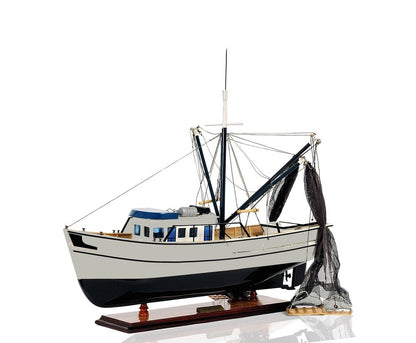 22" Black And White Solid Wood Hand Painted Model Boat