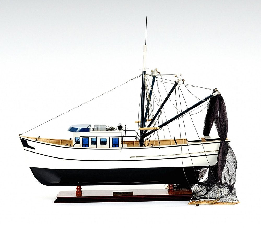 22" Black And White Solid Wood Hand Painted Model Boat