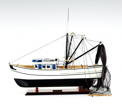 22" Black And White Solid Wood Hand Painted Model Boat