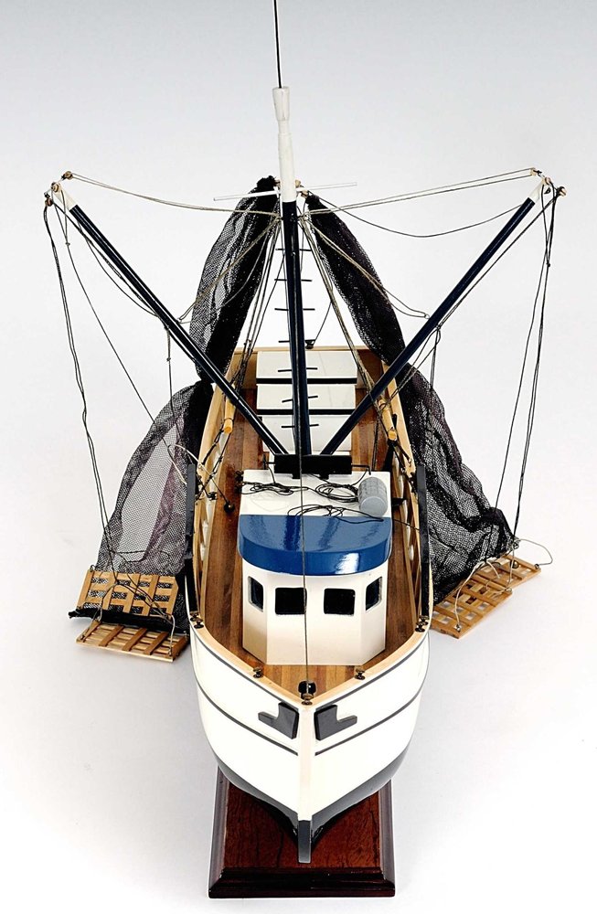 22" Black And White Solid Wood Hand Painted Model Boat