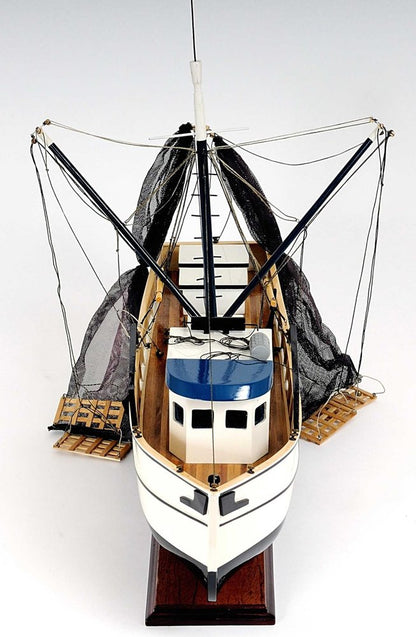 22" Black And White Solid Wood Hand Painted Model Boat