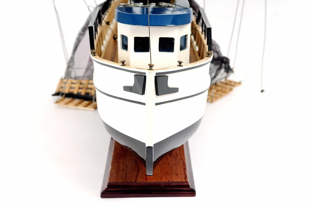 22" Black And White Solid Wood Hand Painted Model Boat