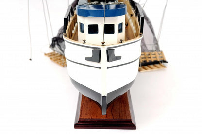 22" Black And White Solid Wood Hand Painted Model Boat