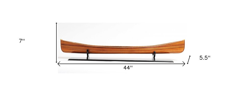 6" Brown Solid Wood Hand Painted Model Boat
