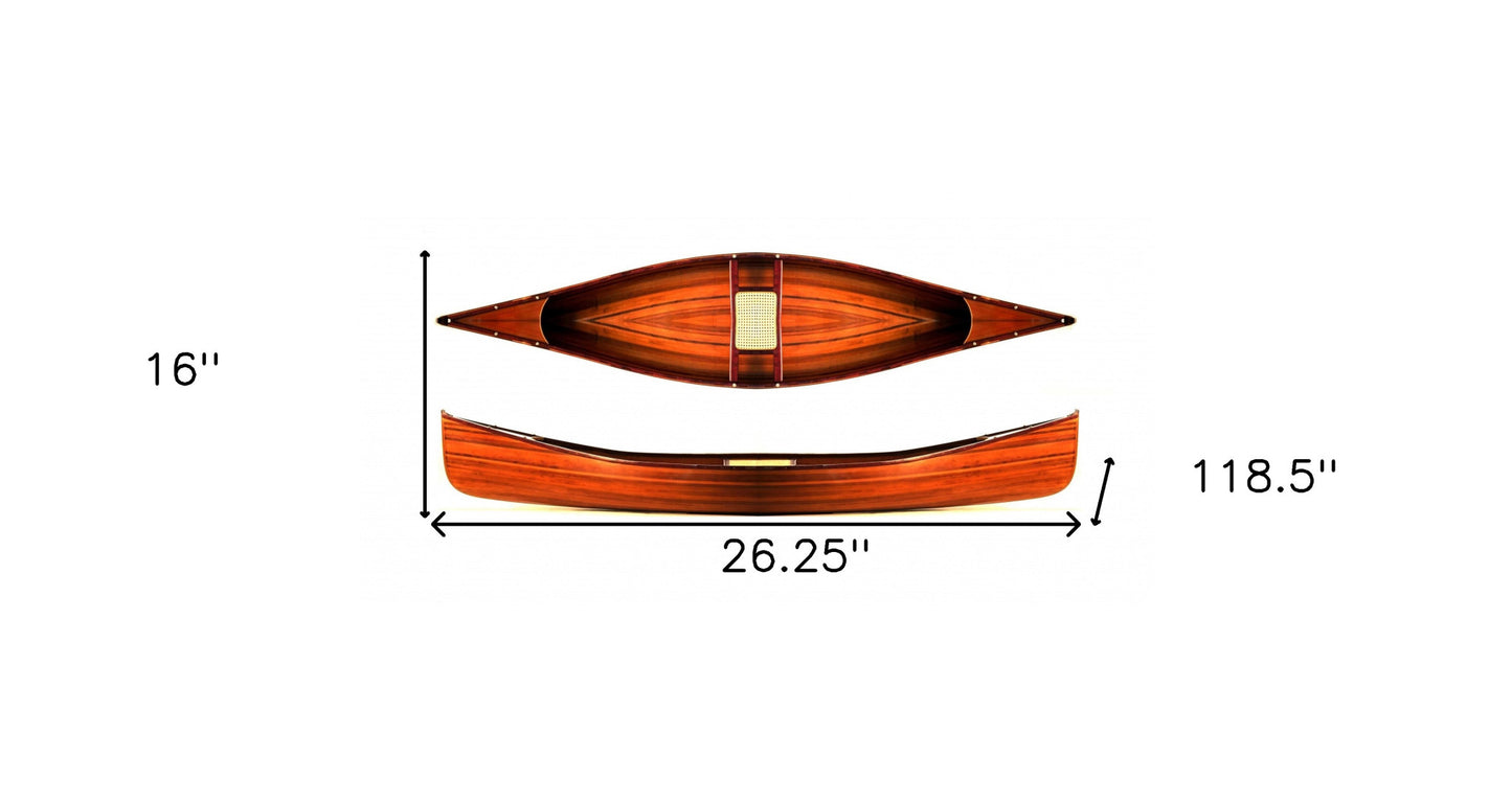 26.25" X 118.5" X 16" Wooden Canoe