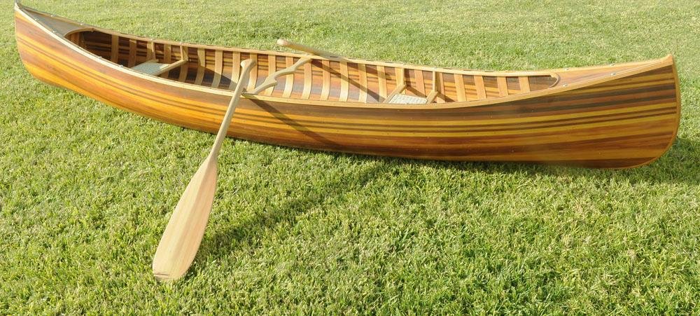 16" Brown Solid Wood Hand Painted Model Boat