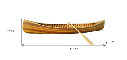 16" Brown Solid Wood Hand Painted Model Boat