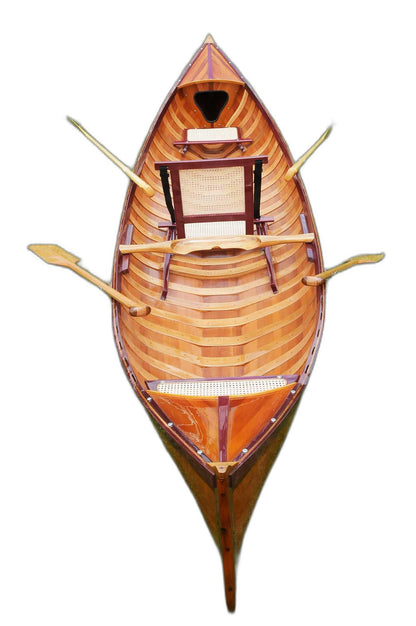 26" Wood Brown Solid Wood Model Boat Tabletop Sculpture