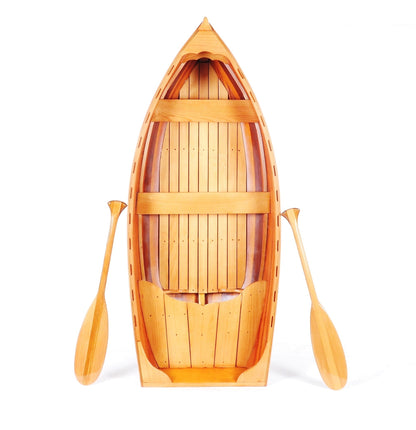 15" Wood Brown Solid Wood Hand Painted Model Boat Tabletop Sculpture