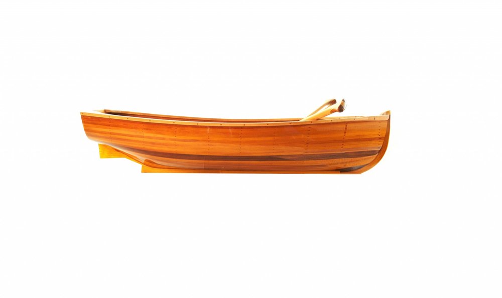 15" Brown Solid Wood Hand Painted Model Boat