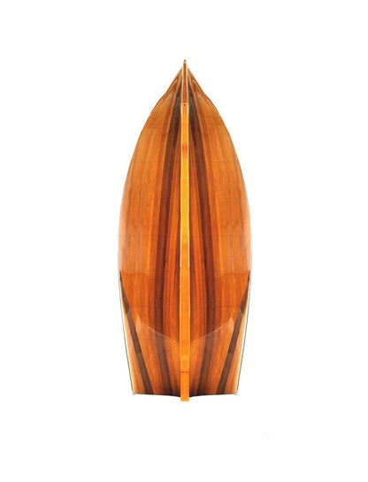 15" Wood Brown Solid Wood Hand Painted Model Boat Tabletop Sculpture