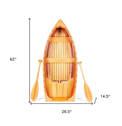 15" Brown Solid Wood Hand Painted Model Boat